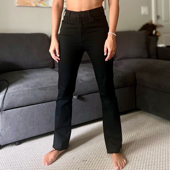 Mother The Hustler Frayed High Waist Ankle Flare Jeans - Black - Size 27 - Picture 2 of 10